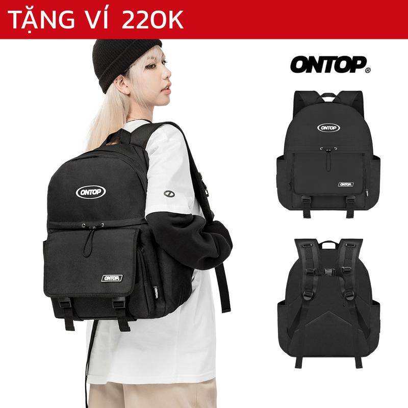 Balo đi học local brand ONTOP màu đen trơn nhiều ngăn dây rút đựng laptop Drawstring Backpack | O-P31