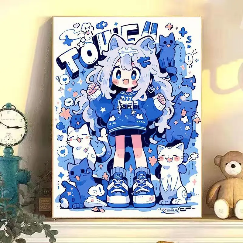 Cartoon Graffiti Girl DIY Diamond Painting Full Diamond with Frame Decompression Healing Cross Stitch Living Room Ornaments Decorative Painting