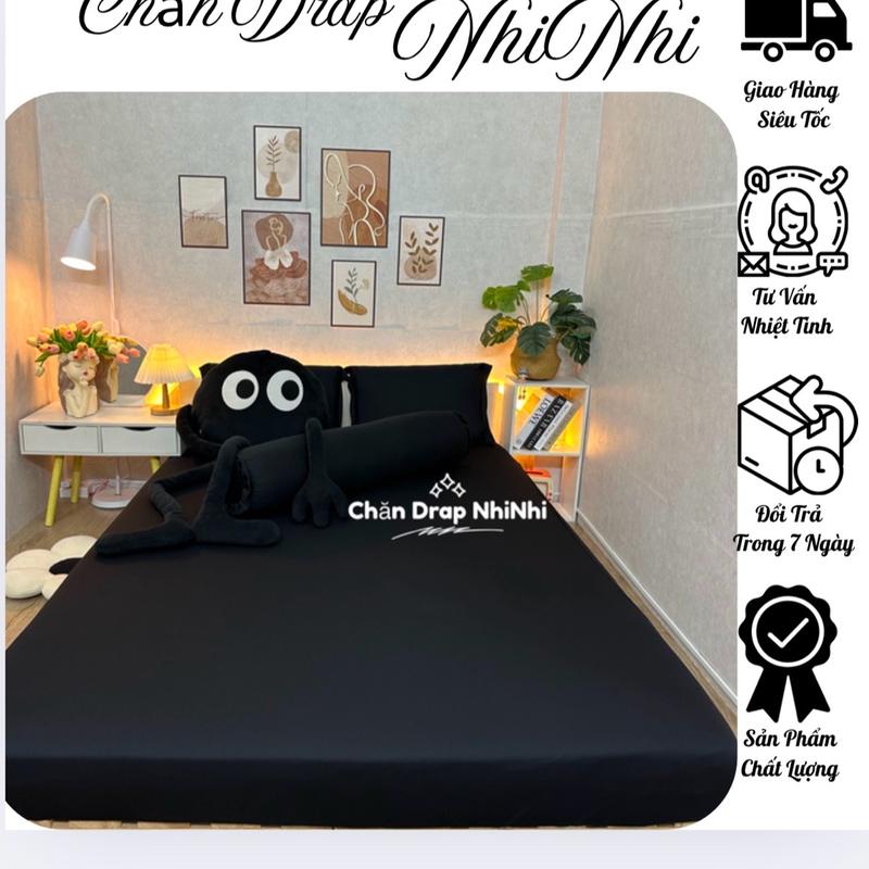 VỎ ÔM KHOÁ KÉO-ĐEN (sét 4 món : 1ga bo thun , 2vỏ gối nằm , 1 vỏ gối ôm khoá kéo )