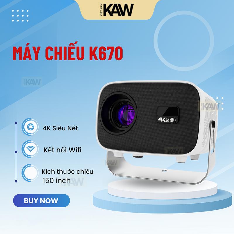 KAW - Máy Chiếu Mini Cao Cấp 4K K670 Mới - Chính Hãng KAW, Siêu Nét, Độ Sáng Cao. Bảo Hành 12 Tháng, Lỗi 1 Đổi 1 - Projector máy chiếu may chieu Máy Chiếu Full