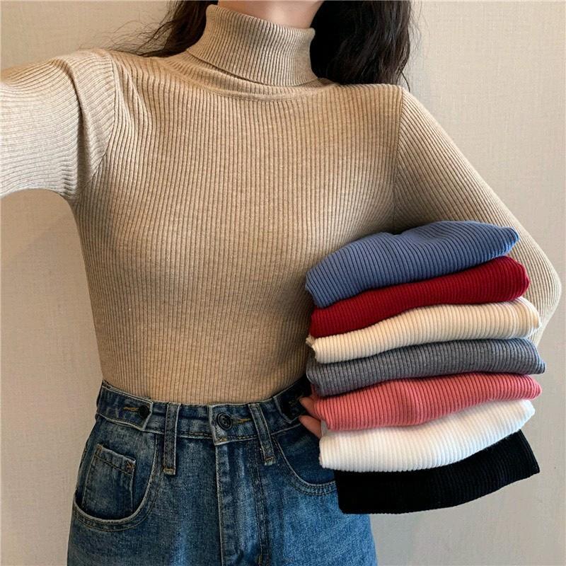 Áo cổ lọ tay dài chất thun len gân tăm phong cách Hàn Quốc 0