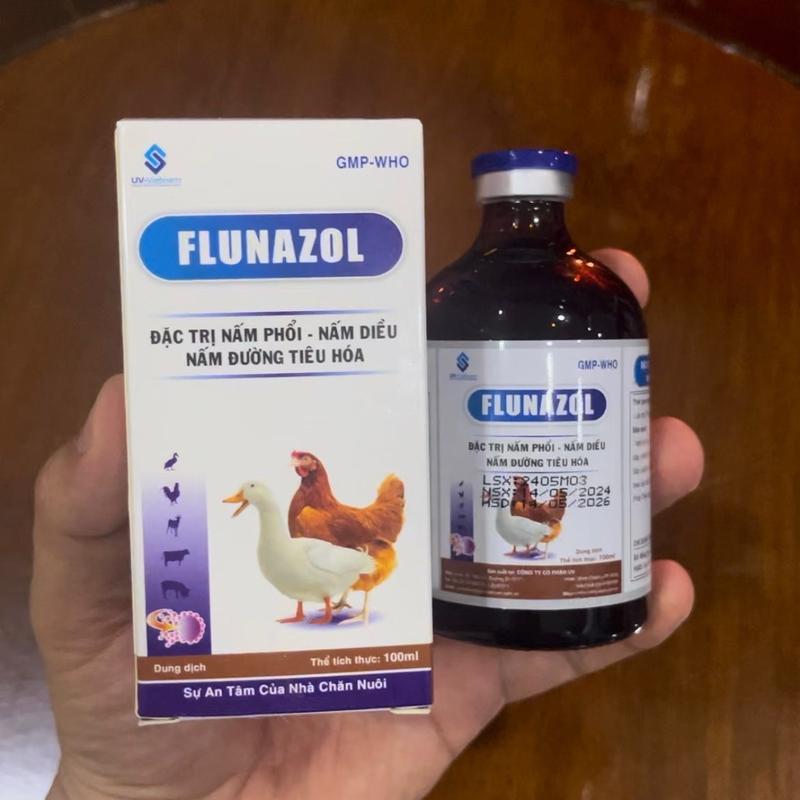 Chai UV Flunazol (100ml) tiêm giúp trị nấm phổi, nấm diều, nấm tiêu hoá trên gà đá, gà tre, gà nòi, gia cầm, chó, mèo. 6