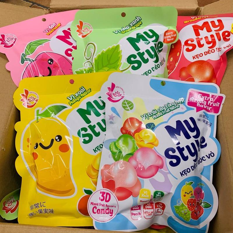 KẸO DẺO BÓC VỎ MIX VỊ My Style (vị XOÀI,NHO XANH, ĐÀO, DÂU,VẢI) 180g (hàng Việt Nam) kẹo  dẻo