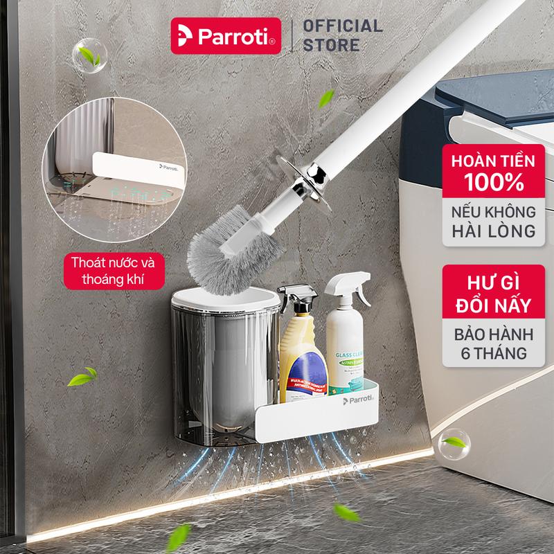 Cây Cọ Bồn Cầu Thông Minh 2 Trong 1 Dán Tường Có Khay Đựng Nước Tẩy Rửa Cọ Toilet Cước Mềm Parroti Slim - SL05