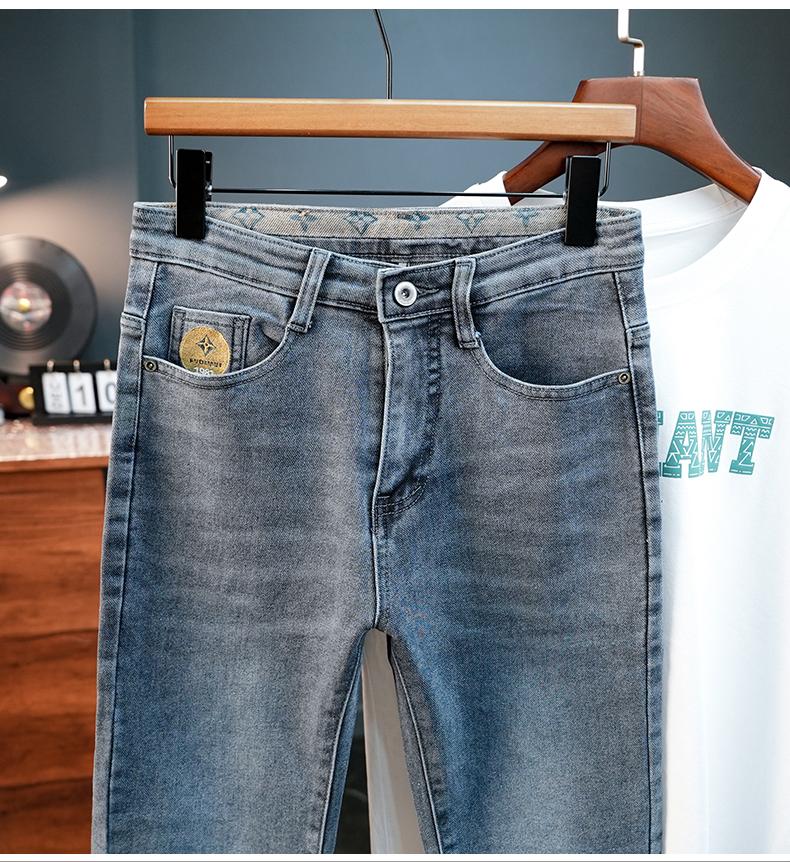 Product Introduction of 2024 New Slim-Fit Lightweight Thin Breathable Jeans Men's Straight Korean Style Slim High Elastic Soft Breathable Trousers Men Light Luxury Embroidery Jeans Casual Male Pedal 23