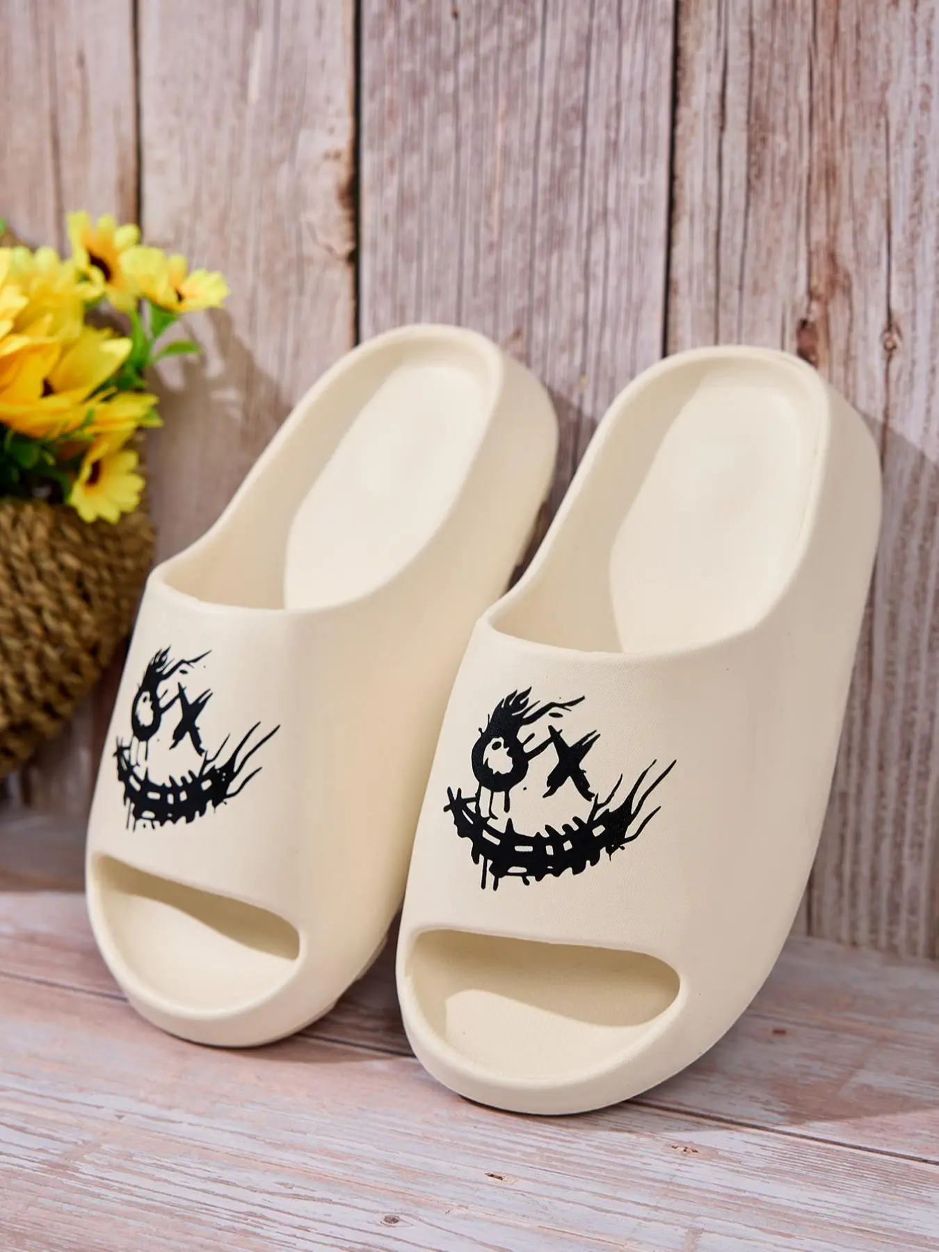 Women's Fashionable Smile Face Print Fashion Slippers, Casual Comfortable Home Slippers, Soft Non-slip Slippers for Indoor & Outdoor Wear