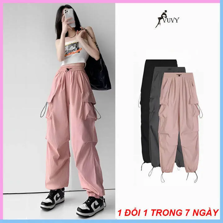Quần ống rộng kaki túi hộp có dây rút chỉnh eo hàn quốc