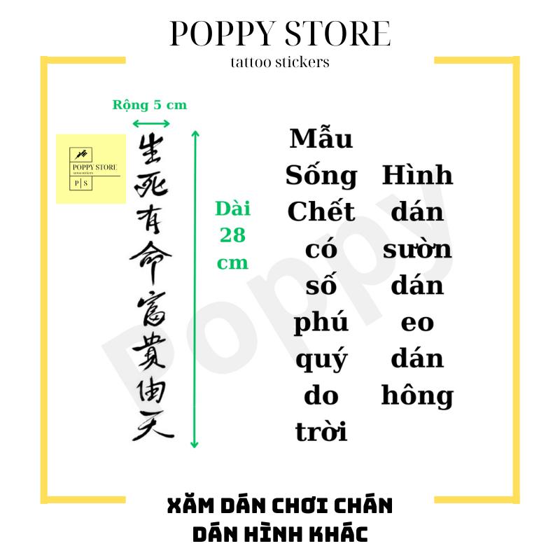 Hình xăm dán chữ trung ( Sống Chết Có Số Phú Quý Tại Thiên ) ( Kích Thước 5cm x 26cm ) hình xăm dán 15 ngày