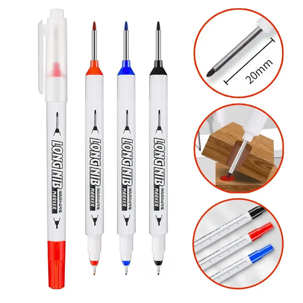 1-20 PCS Double Head Deep Hole Long Nib Marker - Multi-Purpose Waterproof 20mm Long Tip Metal Perforating Pen - for Bathroom, Woodworking Decoration, Metal, Glass, Cotton Leather Goods( Red/Black/Blue Ink)