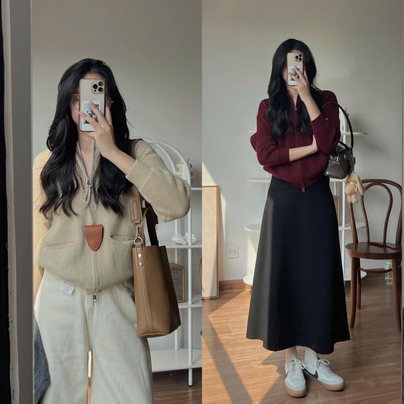 (XẢ KHO) Áo khoác len kéo khoá 2 đầu có hai túi ẩn  sumiishop QC06 Nữ Women