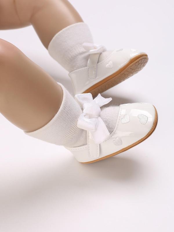 Baby's Cute Bowknot & Heart Design Flat Shoes, Fashionable Solid Color Mary Jane Flats for Newborn Infant Toddler, Casual Comfortable Shoes for Indoor & Outdoor Wear 2