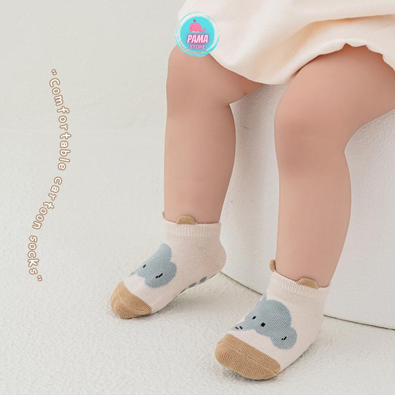 Tất vớ chống trơn trượt cho bé 0-5 tuổi vải cotton tất cổ lửng không bai nhão Pama STORE TV19 7