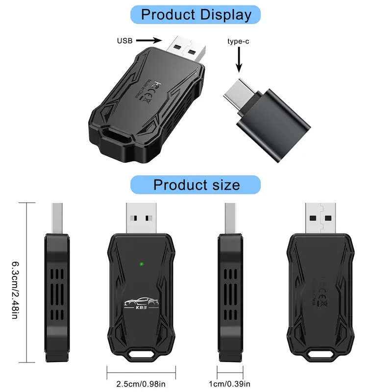 Wireless Car Adapter, Car Wireless Adapter, Plug & Play Car Adapter, Compatible with iPhone & Android, Support Car Original Control 1