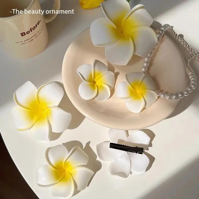Product Introduction of Fashion Women Plumeria Flower Hair Clips Girls Aesthetic Hairpins Egg Flower Barrette Party Bag Hair Accessories 36