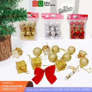 hiasan gantung pohon natal / aksesoris ornamen gantung natal set opp isi 14 / merry christmas
