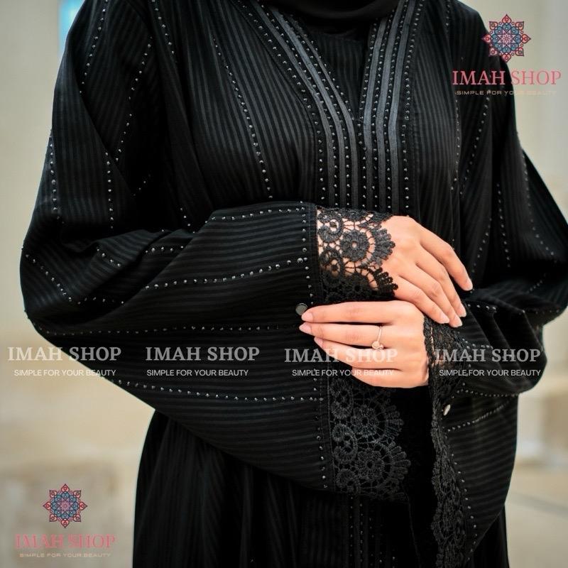 Abaya Hitam Turkey Gamis Syari Muslimah Embos Hitam Kombinasi Renda Dress Arab Saudi Mata Hitam 951 8