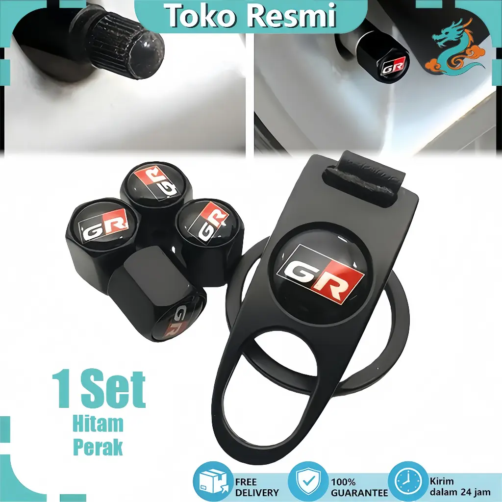 4Pcs Hitam/Chrome Tutup Pentil Ban Mobil/Motor Gr Sport