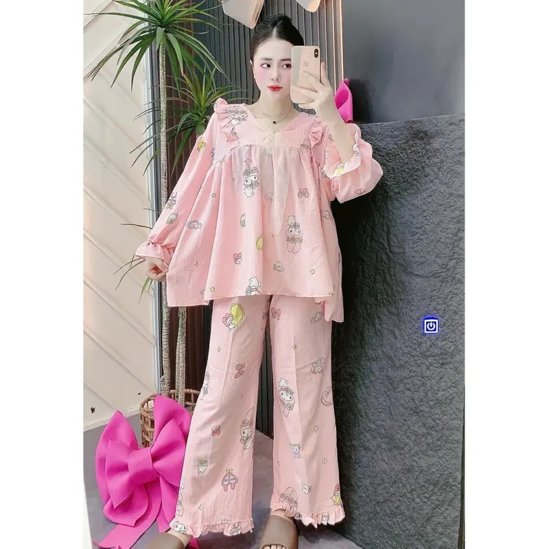 Set Bộ áo quần dài BaByDoll Đũi Xốp In hoạ tiết dễ thương . Nữ 8