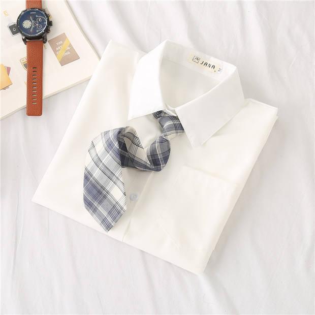 Product Introduction of Free Tie JK Uniform Shirt Women's Long-Sleeved Preppy Style Korean Spring and Autumn Medium and Small Children All-Matching Student White Shirt 8
