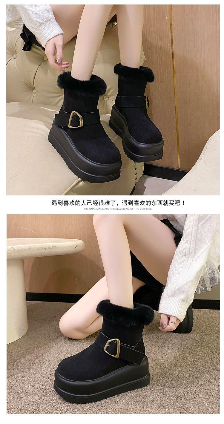 Product Introduction of Platform Height Increasing Snow Boots for Women Versatile Fashion 2023 Winter New Style Chunky Short Boots Cotton Shoes Mid-Calf Boots Trendy Pedal 22