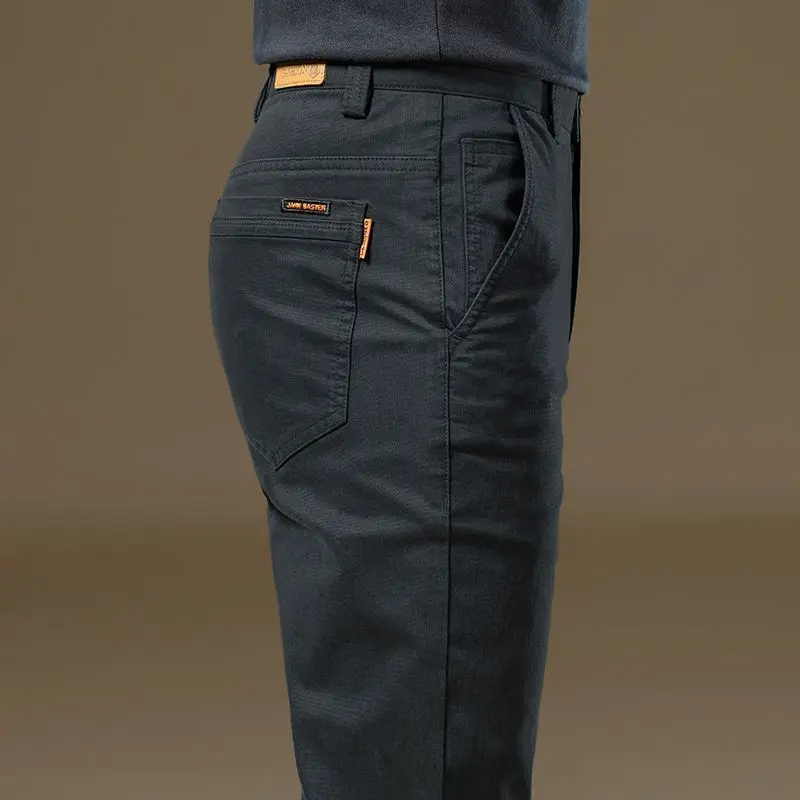 2025 Spring Autumn Black Casual Pants Men Straight Slim Fit Korean Style Trendy Business Elastic High-end Pure Cotton New Long Pants