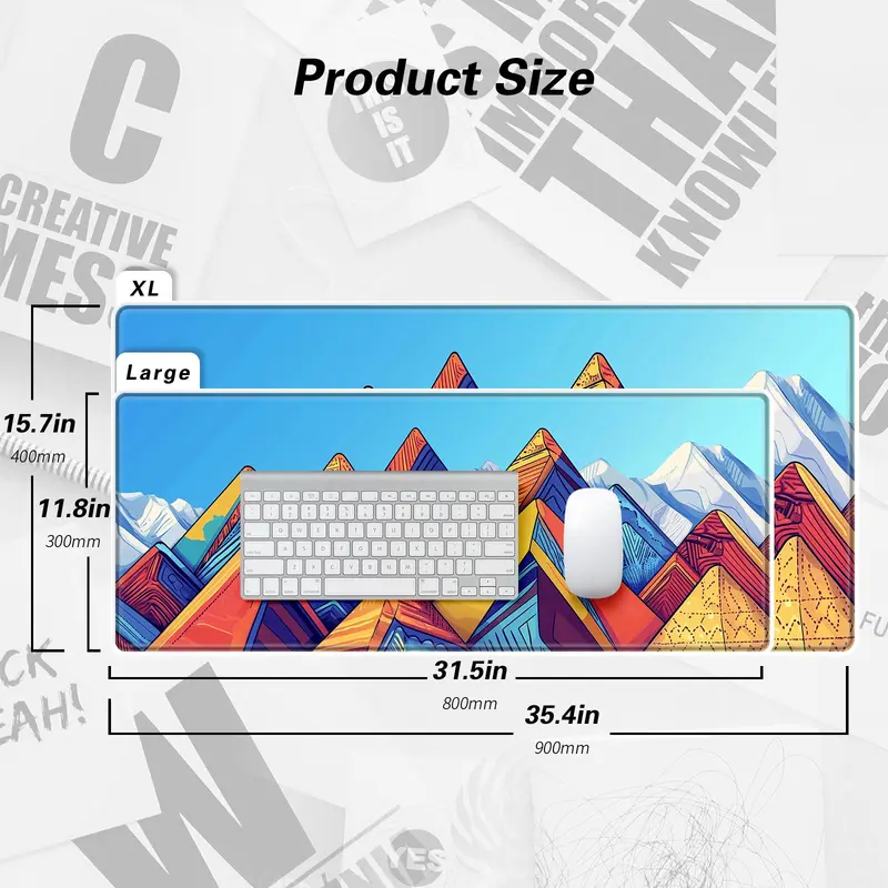Geometric Mountain Peak Pattern Mouse Pad, Durable Rubber Non-slip Base Mouse Pad, Large Rectangular Mouse Pad for Office & Gaming 1