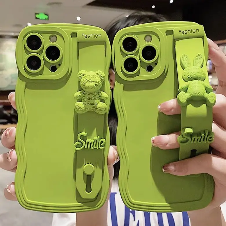 เคสโทรศัพท์ลายการ์ตูน หยัก ดีไซน์หมีและกระต่าย สำหรับ iPhone 14 Pro Max, Apple 13, 11/12, XR, 8, สายรัดข้อมือแบบนิ่ม, เหมาะสำหรับผู้หญิง