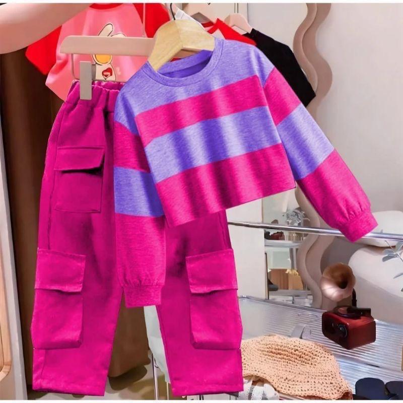 Setelan anak perempuan cargo stripe junior terbaru 0
