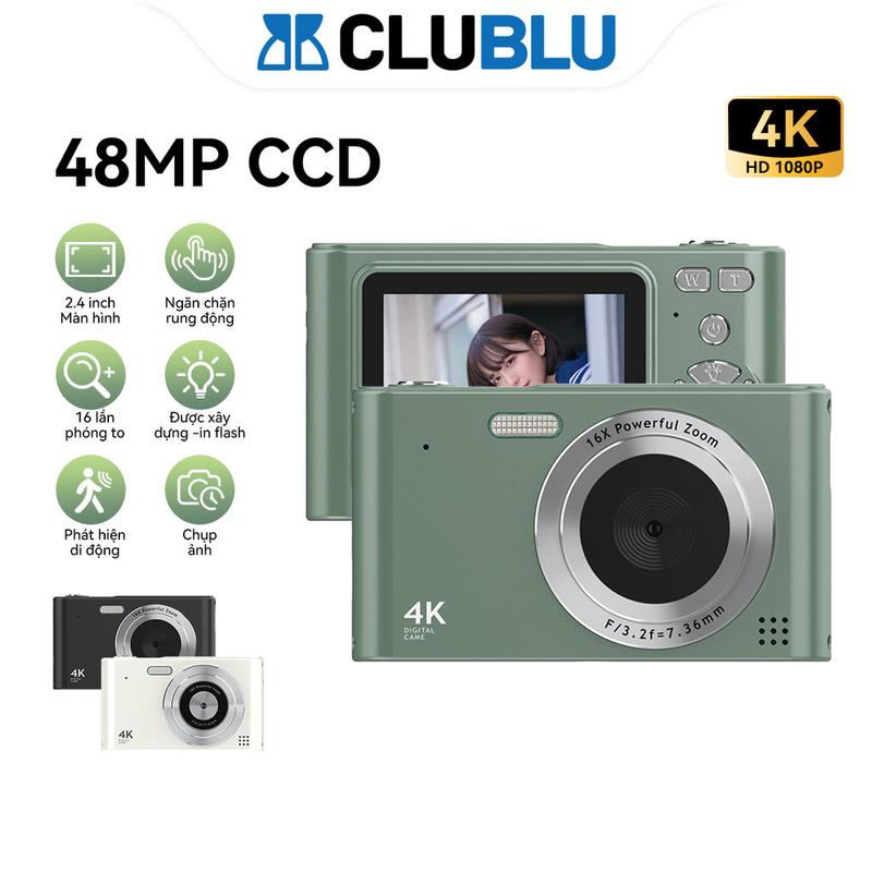CLUBLU Máy Ảnh Kỹ Thuật Số H15CCD Digital Camera Mini 4K Cho Học Sinh Siêu Mỏng Nhỏ Gọn Chính Hãng máy ảnh chụp đẹp viên