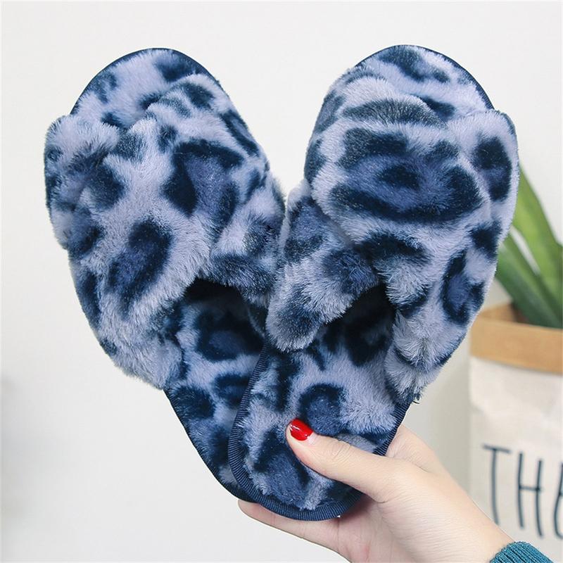 New Women Slippers Winter Warm Shoes Flat Sweet Woman Indoor Faux Fur Warm Soft Slip on Home Leopard Print Pink Furry Ladies Slipper 4
