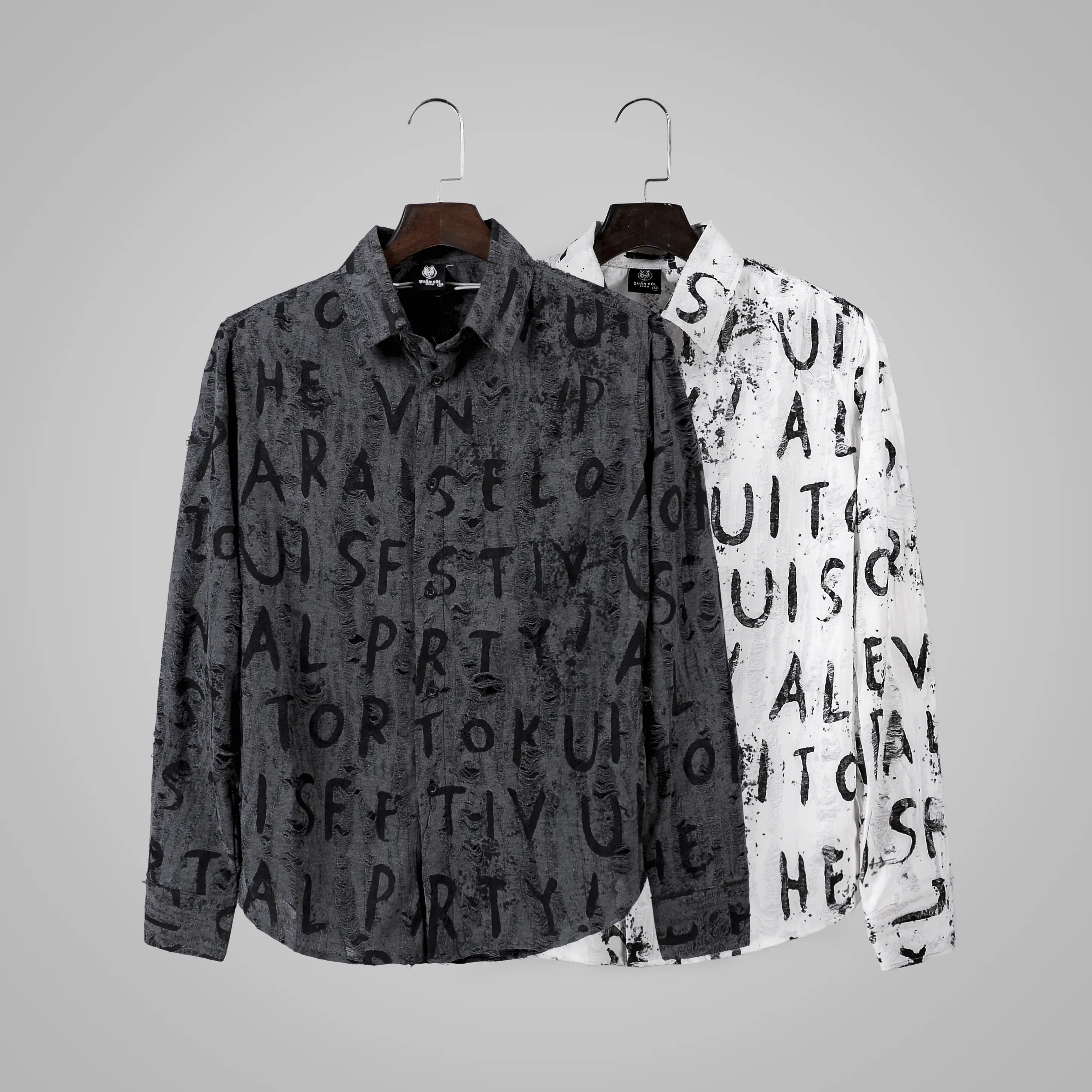 Áo so mi dài tay Nam ,Nữ  AT-116 (Quân còi 1988)  chất cotton woat rách Menswear Sơ Mi Shirt Ghi