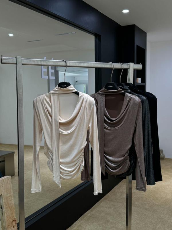   AT247  Áo thun nhũ cổ đổ phối dây tay dài MAIDO TRENDY 