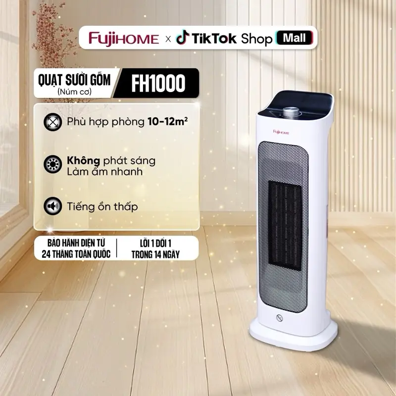Máy sưởi gốm FH1000 Nhập Khẩu không khô da Fujihome, quạt sưởi ấm điện tự ngắt tiết kiệm điện không đốt oxy không dầu 1