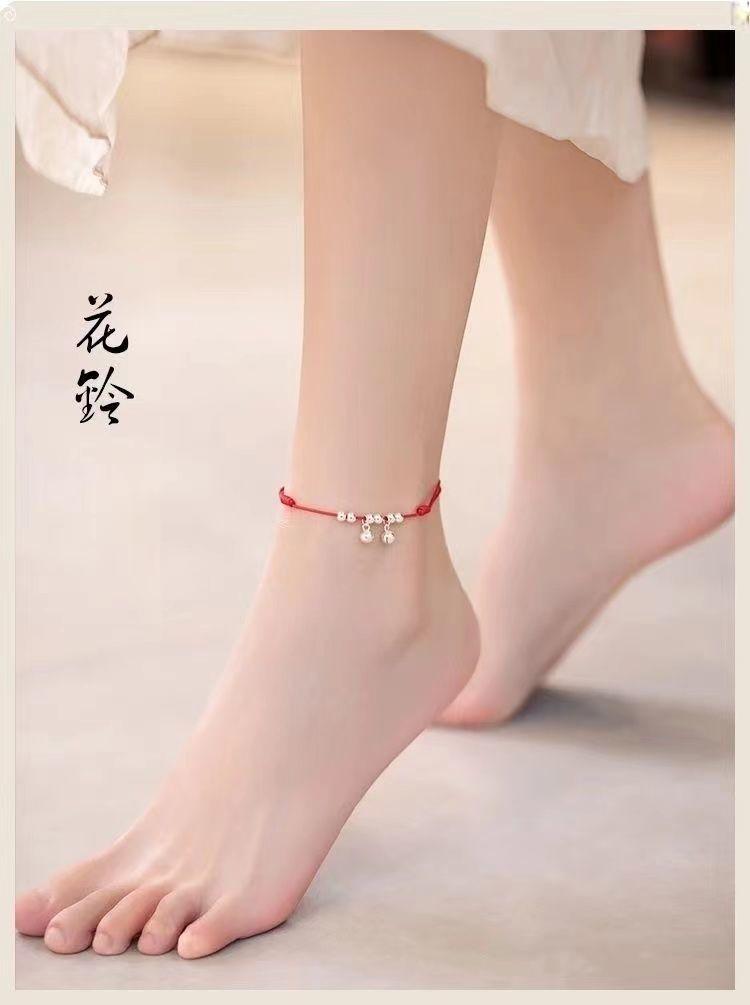 Product Introduction of Bell Anklet Female Red Rope with Bell Sound Water Sound Sexy Simple Silver Ancient Style Student Mori Hand-Woven 0