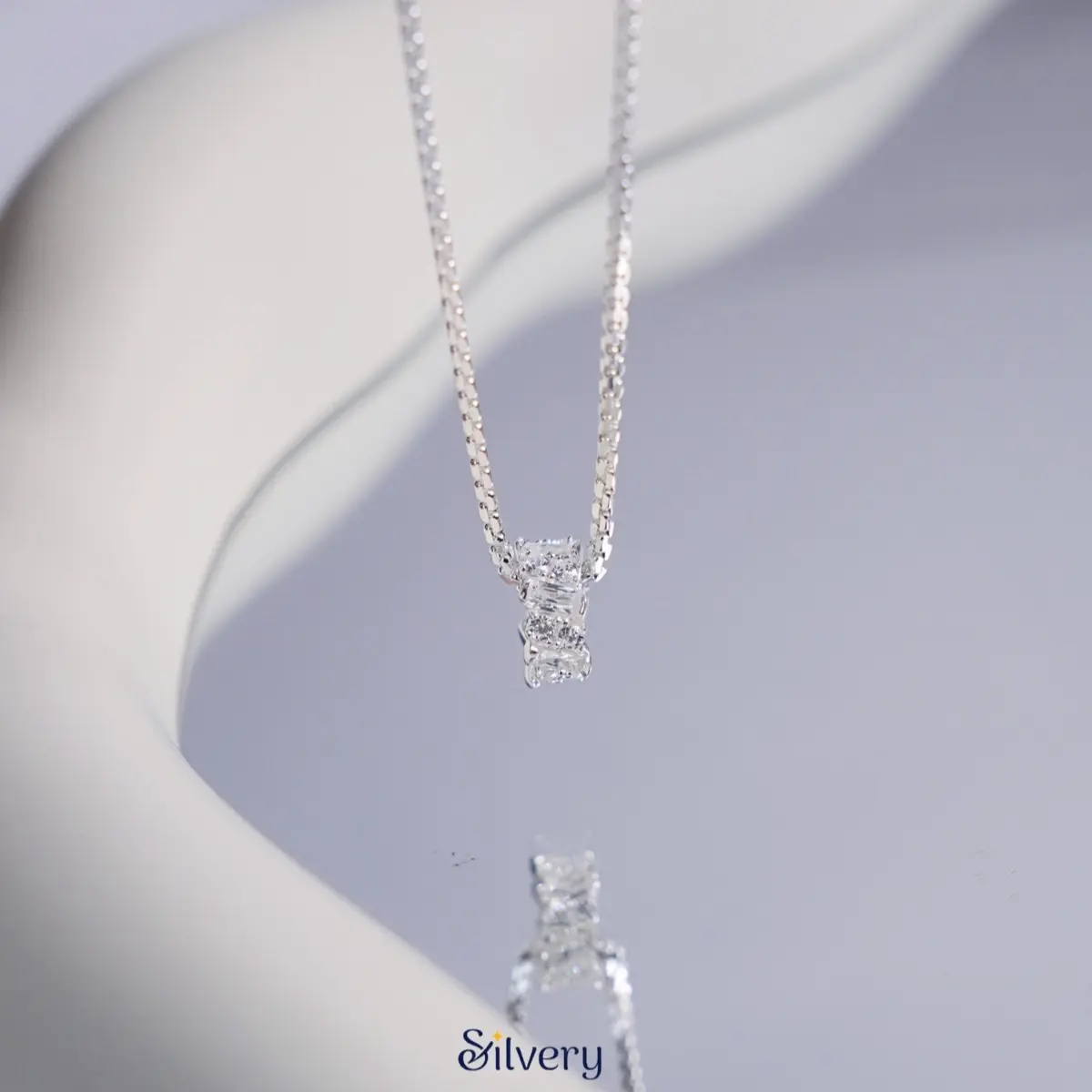 Dây xoắn vuông bạc ý SILVERY kèm mặt xỏ đính Cz SILVERY