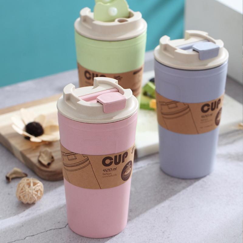 Bamboo Fiber Water Bottle, 1 Count Portable Water Cup with Straw, Leak-proof Drinking Cup for Home & Office & School 6
