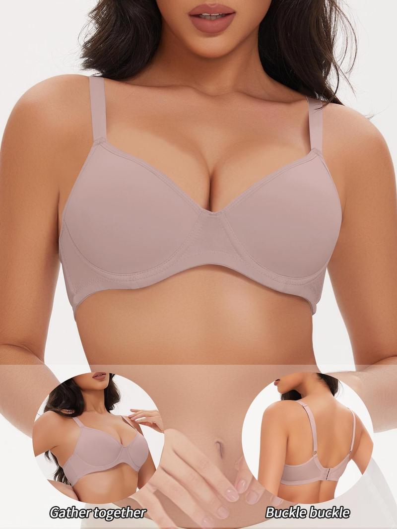 Product Introduction of Women's Solid Adjustable Strap Underwire Bra, Breathable Comfortable Push Up Bra, Soft Lingerie for All Seasons 1