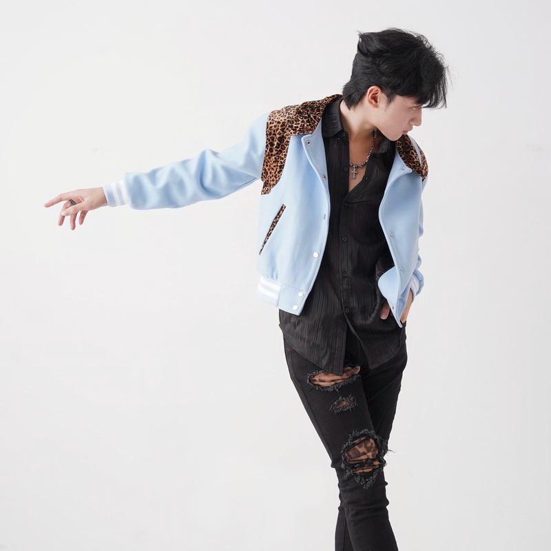 Baby Blue Leopard Varsity Jacket 2