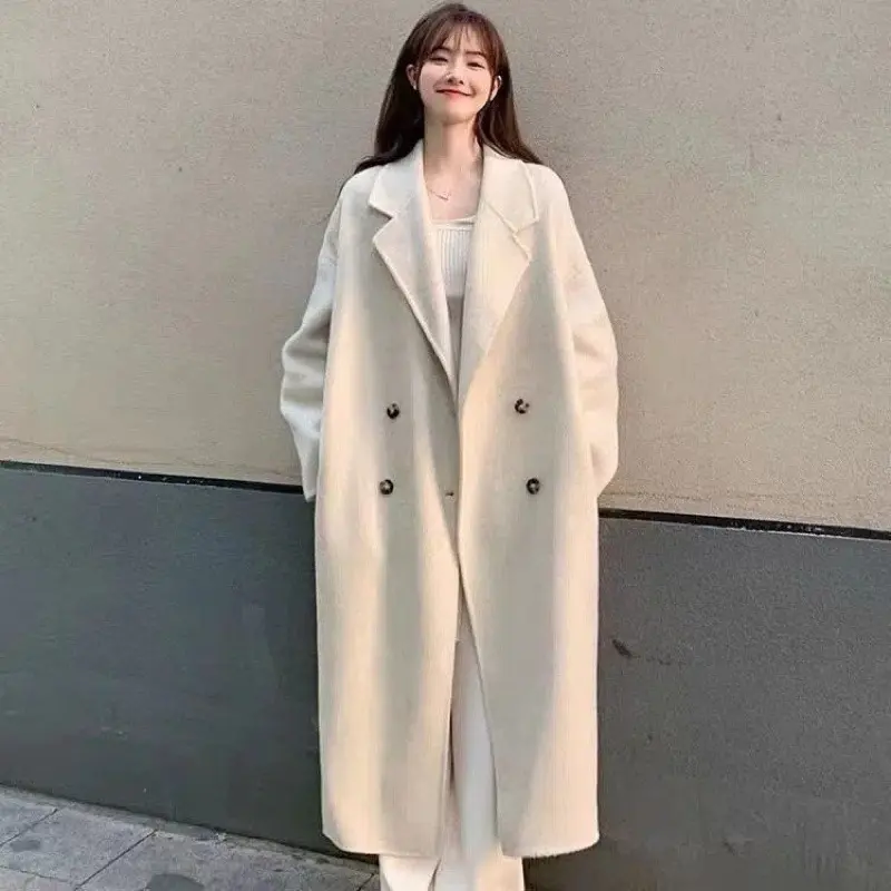 KAGEDSHOP Áo khoác dạ dáng dài 2 lớp form rộng 4 cúc túi sườn be đen, Áo khoác blazer nữ cổ vest chất dạ lì phong cách ulzzang 1