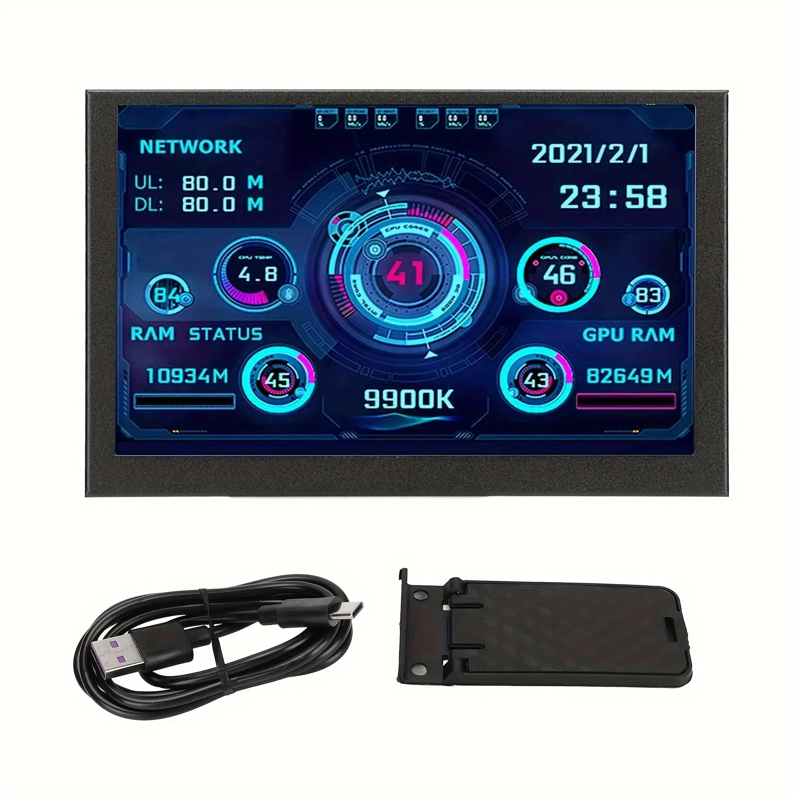 5-Inch IPS LCD Secondary Screen Monitor - Vibrant Display, USB-C Connectivity, Compatible with CPU, GPU, RAM, HDD, and AIDA64 - Brand New Product