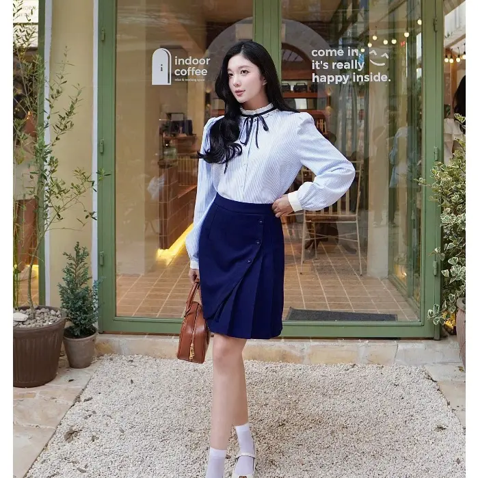 GERME | DESIGN Chân váy nữ Letin Skirt dáng chữ A vạt tròn phối xếp ly, Chân váy nữ vải tuyết mưa dày dặn VVNT102401