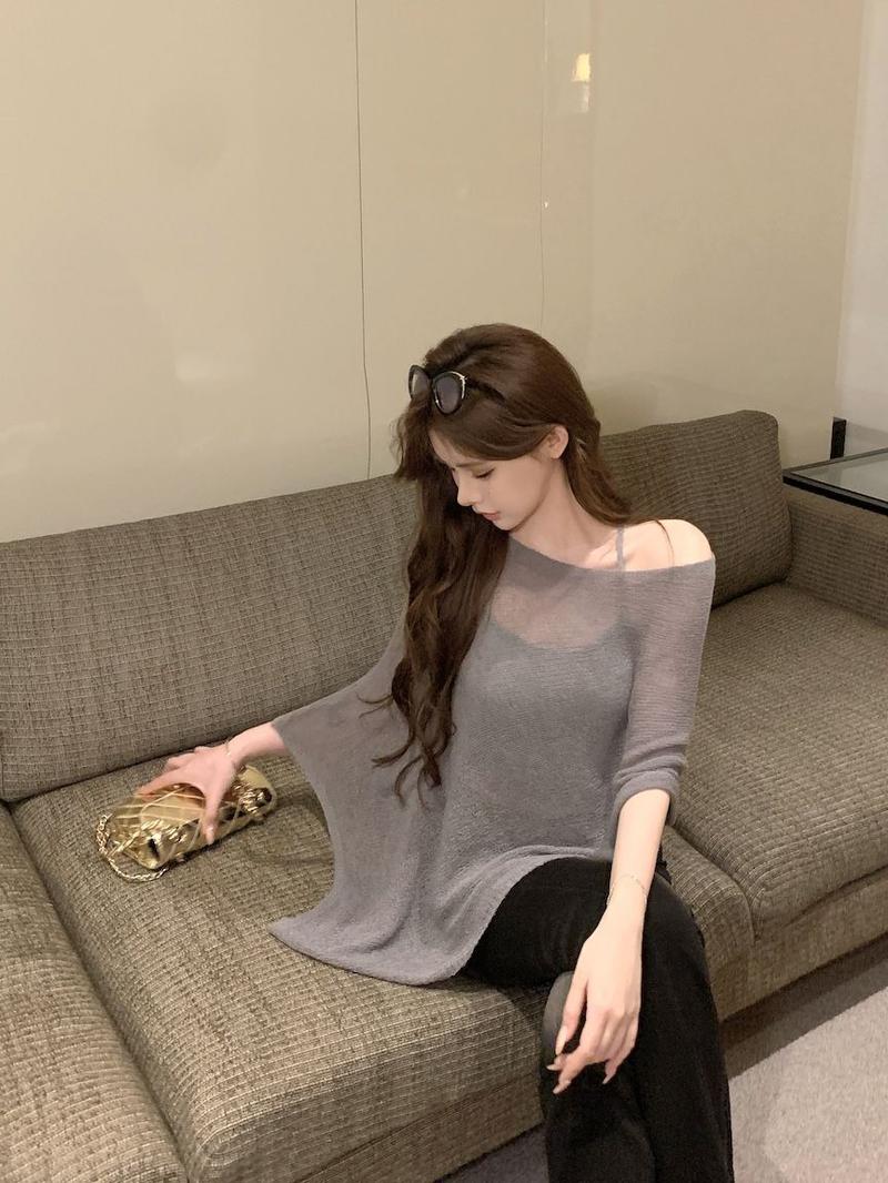 Product Introduction of Đồ Len, Màu Xám Cổ Điển Mỏng Và Gợi Cảm, Vai Nghiêng, Không Tay, Áo Khoác Nữ Mùa Hè, Dáng Rộng Rãi Và Bất Đối Xứng, Áo Khoác 5