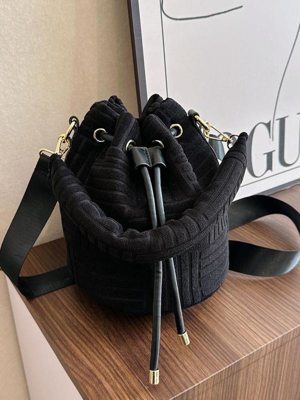 Women's 1 Piece Minimalist Elegant Solid Color Bucket Bag, Fashion All-match Flannelette Bucket Handbag, Fashionable Adjustable Strap Design Crossbody Bag for Daily Used 0