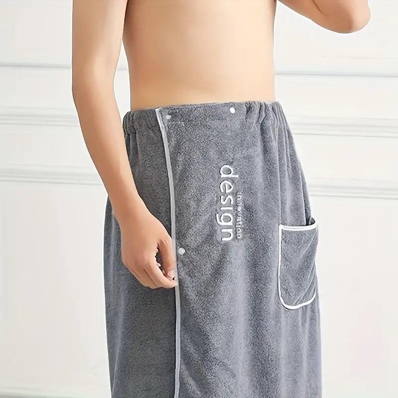 Product Introduction of Men's Wearable Bath Towel with Pocket, 1 Count Soft Absorbent Shower Skirt, Embroidered Bathroom Supplies for Home Hotel Salon 5