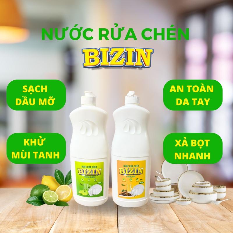 Nước rửa chén Bizin 800ml Làm Sạch dầu mỡ, hương thơm tự nhiên, tiết kiệm, an toàn cho da tay 0