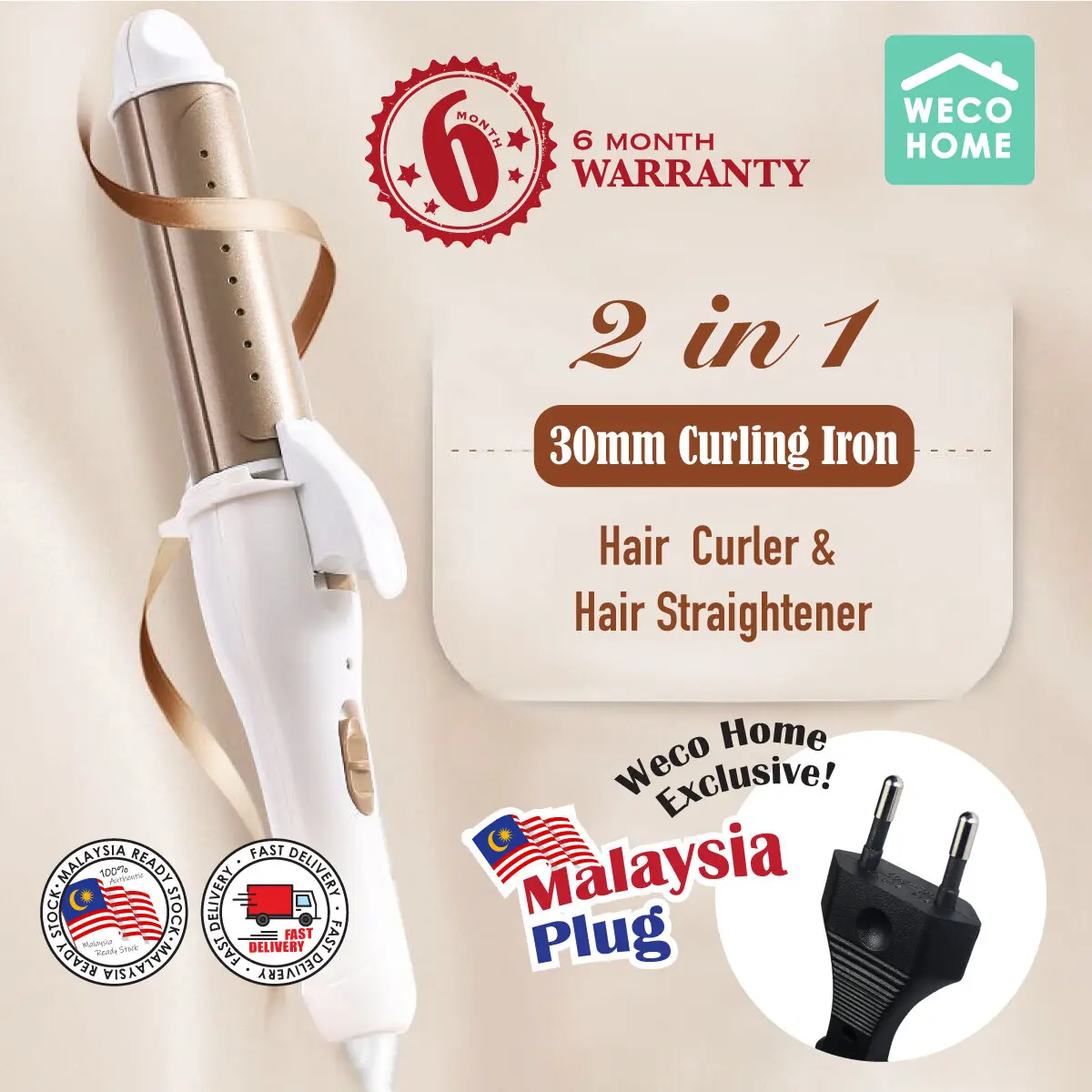 2 in 1 Hair Straightener Hair Curler Iron Styling Tools Curler Hair Iron Malaysia 2-Pin Plug Far-infrared Flat Iron Professional Tourmaline Ceramic