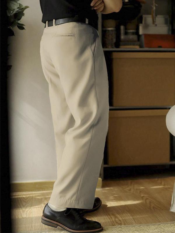 Men's Solid Color Pants without Belt, Loose Casual Comfy Straight Leg Trousers for Work Office Business, Men's Bottoms for All Seasons, Relaxed Pants, Menswear 3