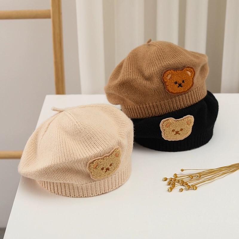 Mũ nón len nồi đính gấu cho bé 6-36m dễ thương