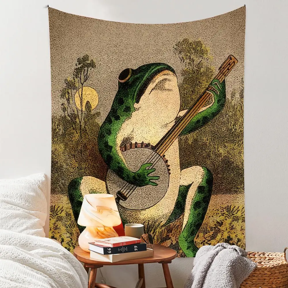 Cartoon Frog Pattern Tapestry, 1 Count Halloween Decor Vintage Hanging Blanket, Wall Art Decor for Home Living Room Bedroom