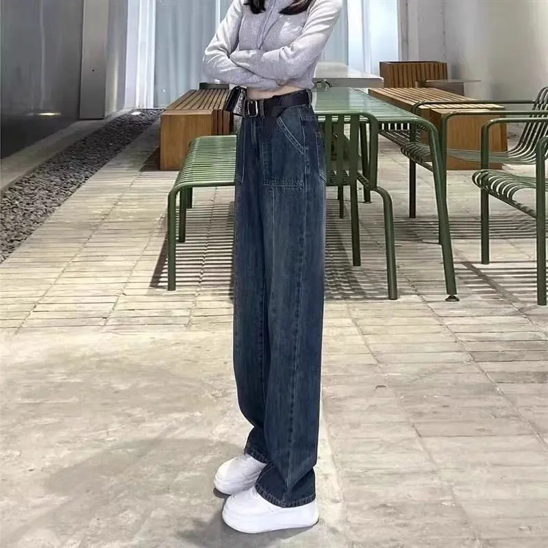 Quần Jean Xanh Cạp Cao tôn dáng HAZEE cao cấp - Quần Jean xuông hách dáng Pants Nữ Denim Thanh lịch Button Casual L Women Lưng Cao quần  jeans 1